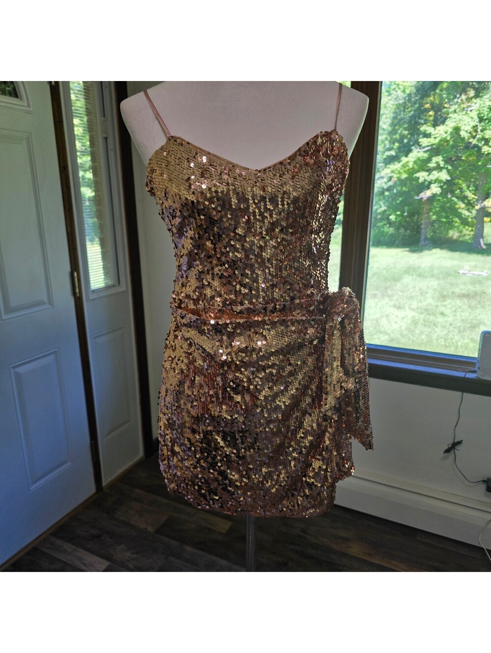 Lulus Sparkle Tonight Rose Gold Sequin Skort Romper Small
